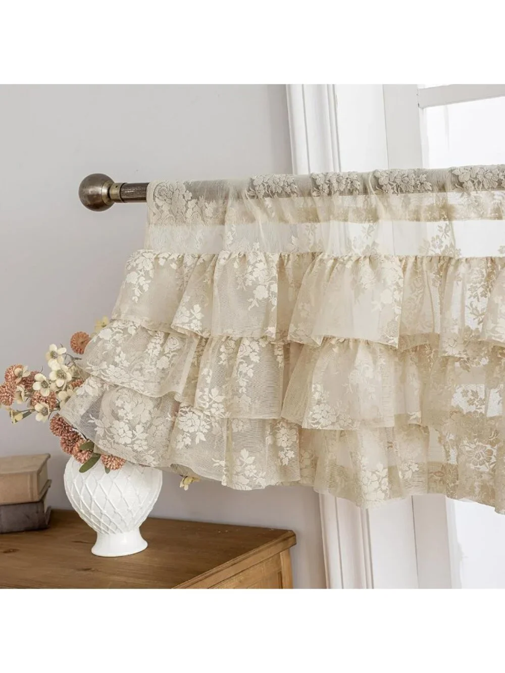 Beige Lace Ruffle Valance Panel 52